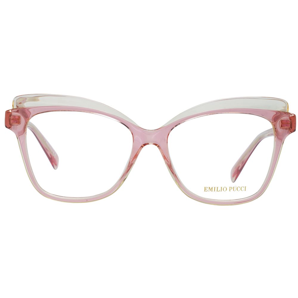 Eyeglasses Frames by Emilio Pucci for women in plastic pink features a refined silhouette, showcasing a refined rose coloured frame and full-frame frame design for a sophisticated, premium look.
