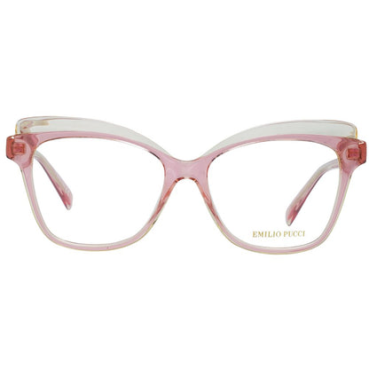 Eyeglasses Frames by Emilio Pucci for women in plastic pink features a refined silhouette, showcasing a refined rose coloured frame and full-frame frame design for a sophisticated, premium look.