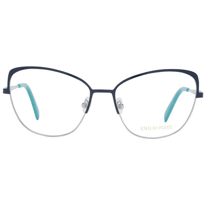 Eyeglasses Frames by Emilio Pucci for women in metal blue features an refined silhouette, showcasing a sophisticated blue coloured frame and refined full-frame frame design for a refined look.