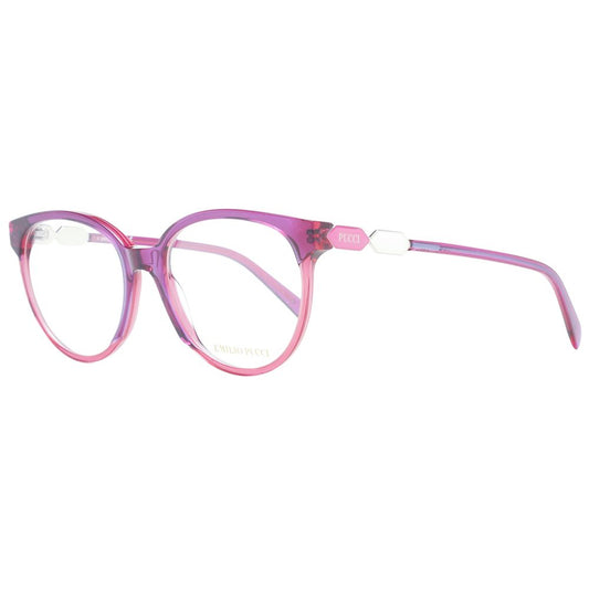 Eyeglasses Frames by Emilio Pucci for women in plastic purple showcases a refined full-frame frame design with a refined purple coloured frame finish for a refined and sophisticated look.
