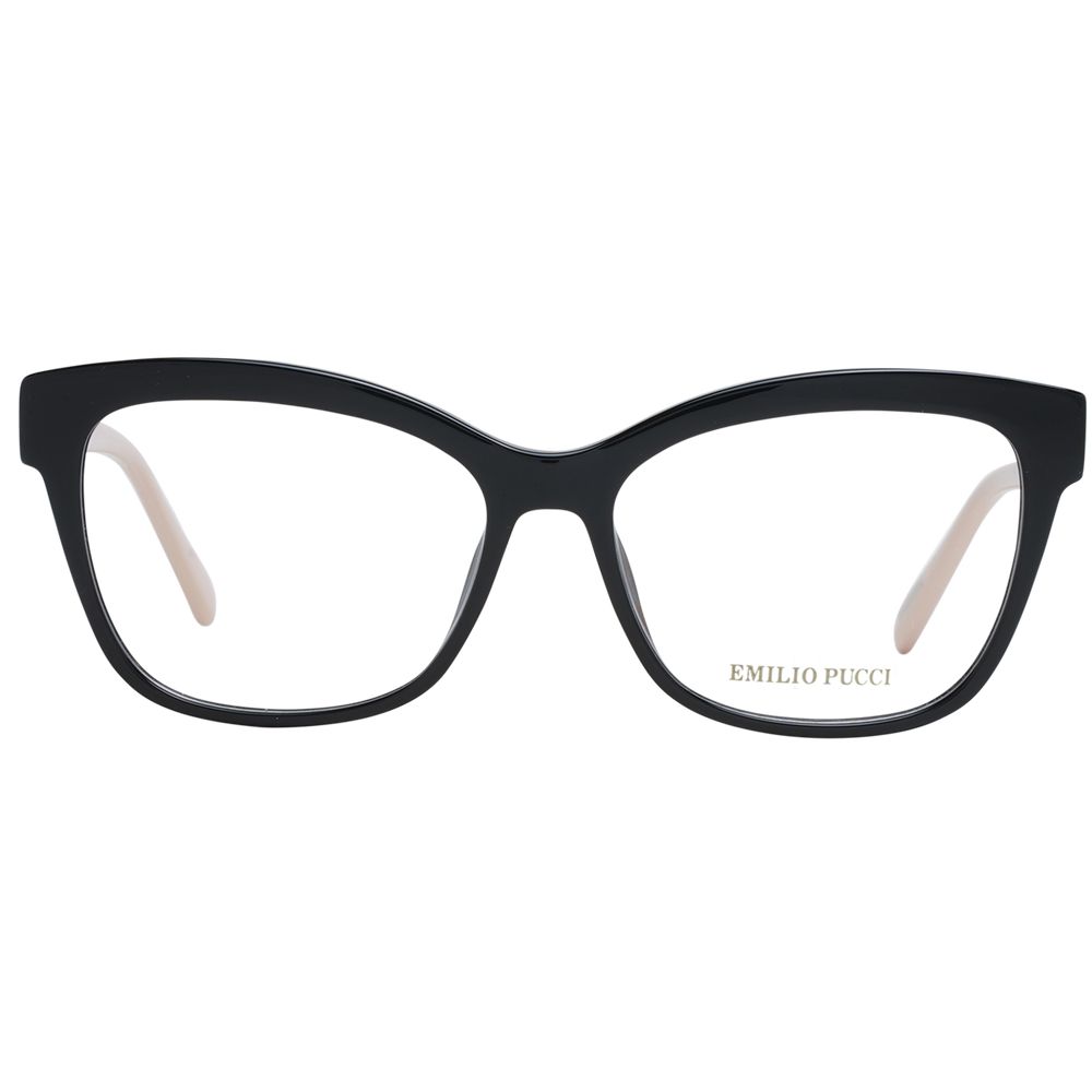Eyeglasses Frames by Emilio Pucci for women in plastic and black showcases a refined silhouette, detailed with a black coloured frame finish and a sophisticated full-frame frame design.