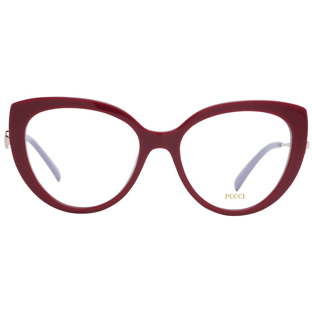 Eyeglasses Frames by Emilio Pucci for women in plastic and red showcases an refined full-frame frame design featuring a sophisticated red coloured frame for an refined and refined aesthetic.