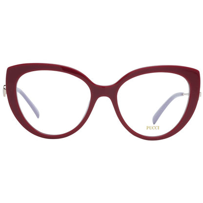 Eyeglasses Frames by Emilio Pucci for women in plastic and red showcases an refined full-frame frame design featuring a sophisticated red coloured frame for an refined and refined aesthetic.