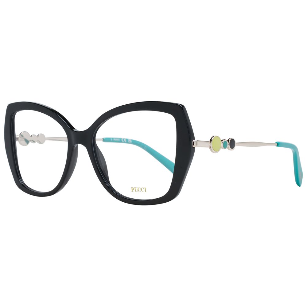 Eyeglasses Frames by Emilio Pucci for women in plastic black showcases a refined full-frame frame design with a refined black coloured frame finish for a refined and sophisticated look.