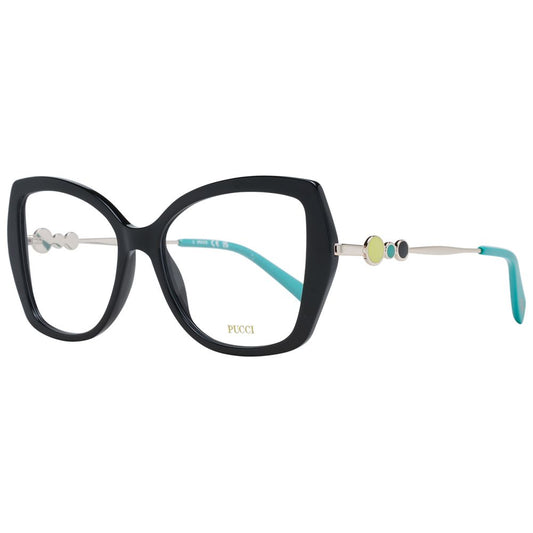 Eyeglasses Frames by Emilio Pucci for women in plastic black showcases a refined full-frame frame design with a refined black coloured frame finish for a refined and sophisticated look.