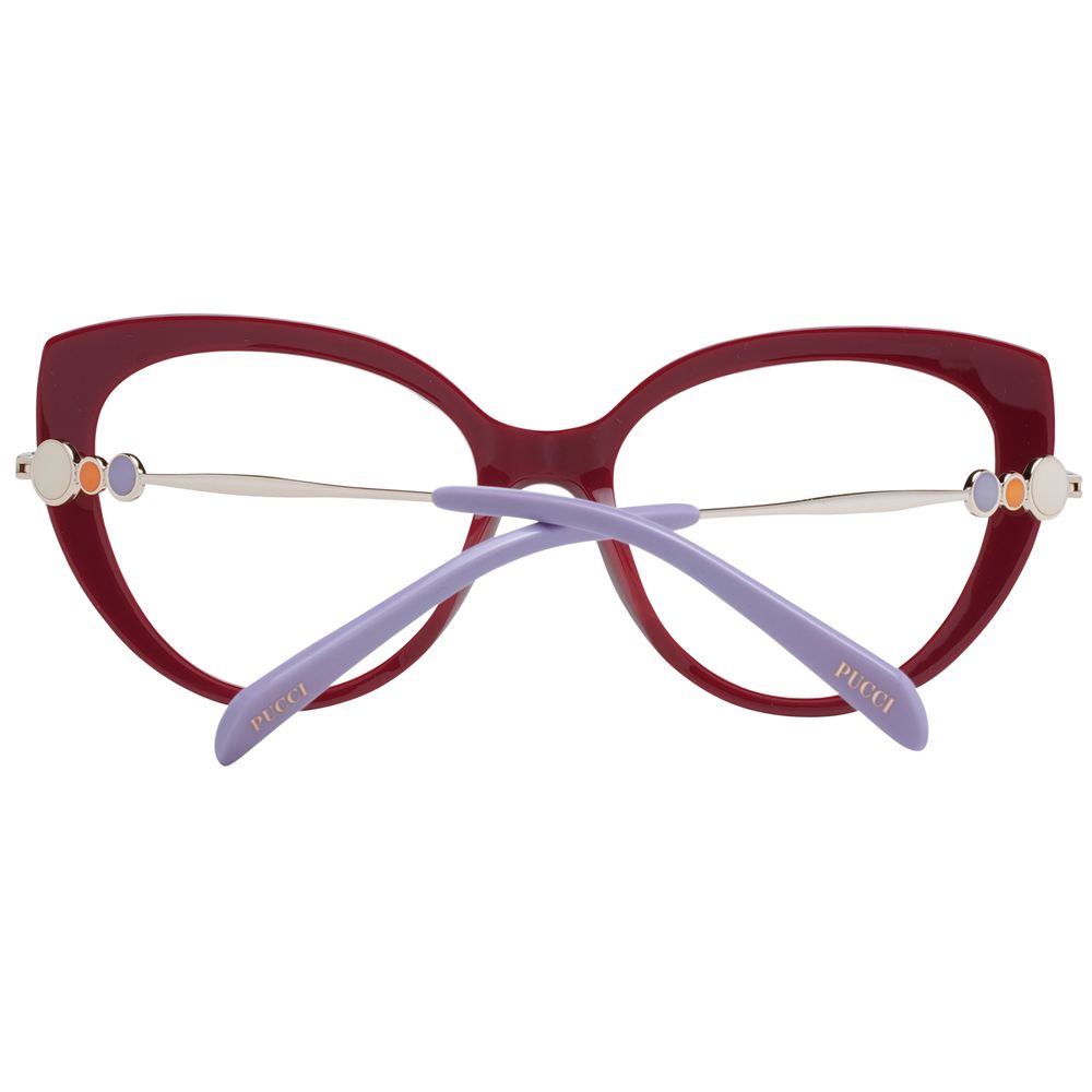 Eyeglasses Frames by Emilio Pucci for women in plastic red features an refined silhouette, showcasing a sophisticated red coloured frame and refined full-frame frame design for a refined look.