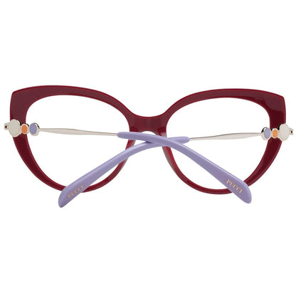 Eyeglasses Frames by Emilio Pucci for women in plastic red features an refined silhouette, showcasing a sophisticated red coloured frame and refined full-frame frame design for a refined look.