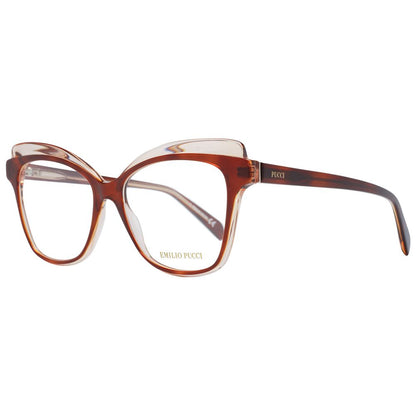 Eyeglasses Frames by Emilio Pucci for women in plastic and brown showcases a refined silhouette, detailed with a brown coloured frame finish and a sophisticated full-frame frame design.