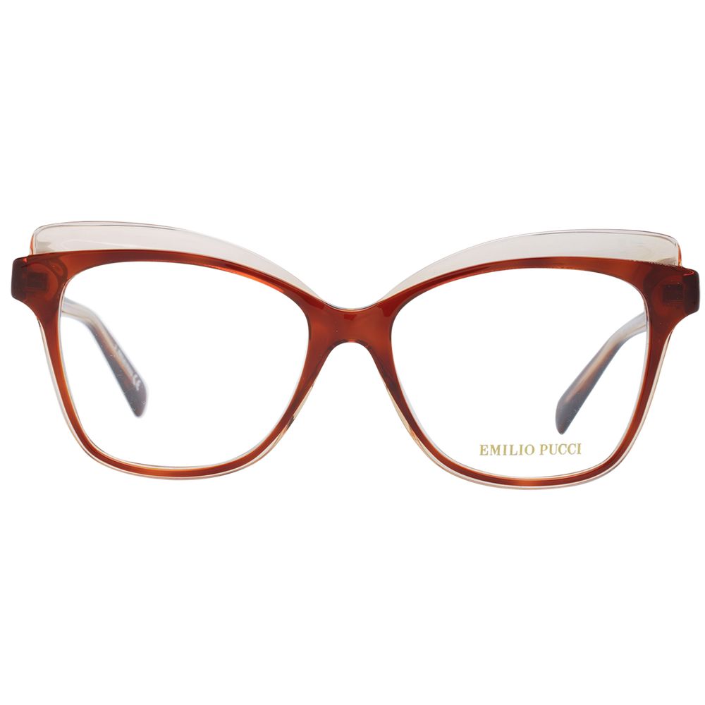 Eyeglasses Frames by Emilio Pucci for women in plastic and brown showcases an refined full-frame frame design featuring a sophisticated brown coloured frame for an refined and refined aesthetic.