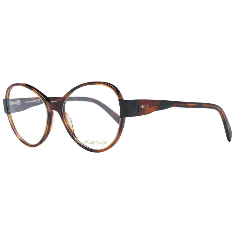 Eyeglasses Frames by Emilio Pucci for women in plastic and brown showcases an refined full-frame frame design featuring a sophisticated brown coloured frame for an refined and refined aesthetic.