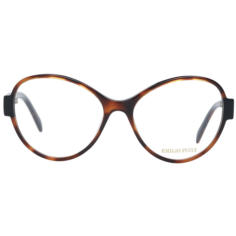 Eyeglasses Frames by Emilio Pucci for women in plastic and brown showcases a refined silhouette, detailed with a brown coloured frame finish and a sophisticated full-frame frame design.