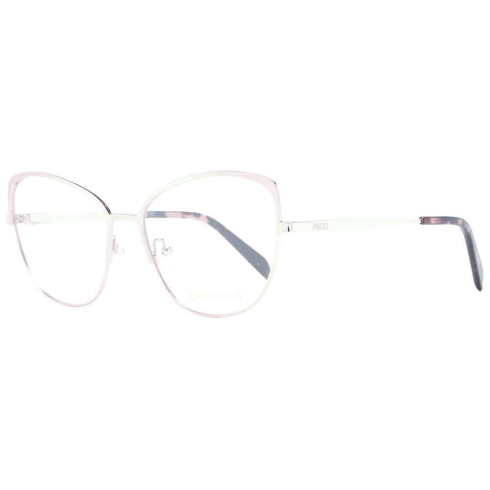 Eyeglasses Frames by Emilio Pucci for women in metal rose-gold showcases a refined full-frame frame design with a refined rose-gold coloured frame finish for a refined and sophisticated look.