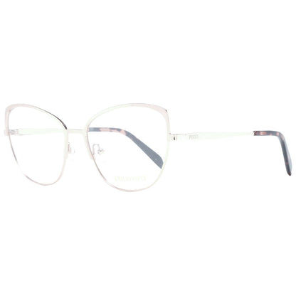Eyeglasses Frames by Emilio Pucci for women in metal rose-gold showcases a refined full-frame frame design with a refined rose-gold coloured frame finish for a refined and sophisticated look.