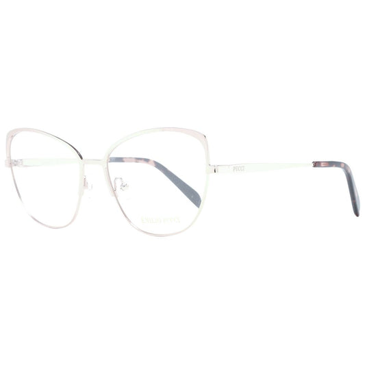 Eyeglasses Frames by Emilio Pucci for women in metal rose-gold showcases a refined full-frame frame design with a refined rose-gold coloured frame finish for a refined and sophisticated look.