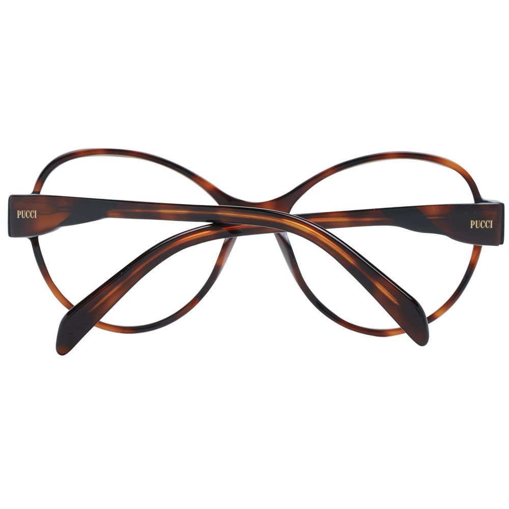Eyeglasses Frames by Emilio Pucci for women in plastic brown showcases a refined full-frame frame design with a refined brown coloured frame finish for a refined and sophisticated look.