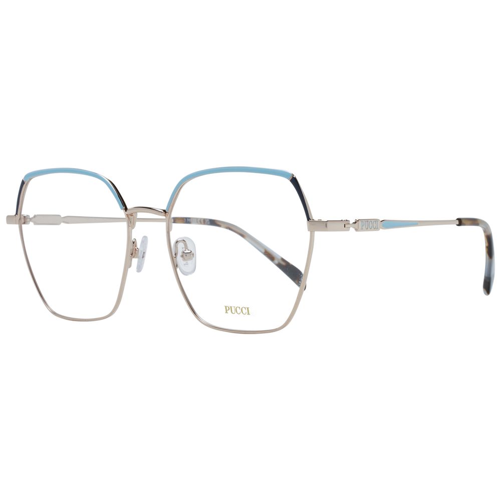 Eyeglasses Frames by Emilio Pucci for women in metal gold features a refined silhouette, showcasing a refined gold coloured frame and full-frame frame design for a sophisticated, premium look.