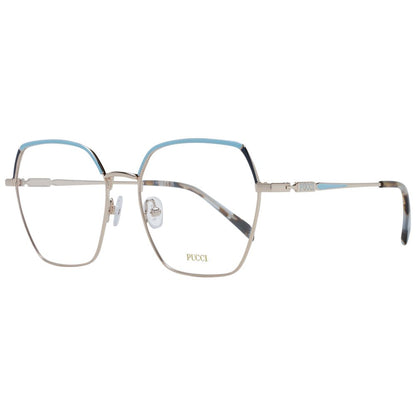 Eyeglasses Frames by Emilio Pucci for women in metal gold features a refined silhouette, showcasing a refined gold coloured frame and full-frame frame design for a sophisticated, premium look.