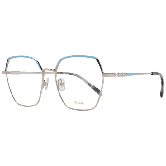 Eyeglasses Frames by Emilio Pucci for women in metal gold features a refined silhouette, showcasing a refined gold coloured frame and full-frame frame design for a sophisticated, premium look.