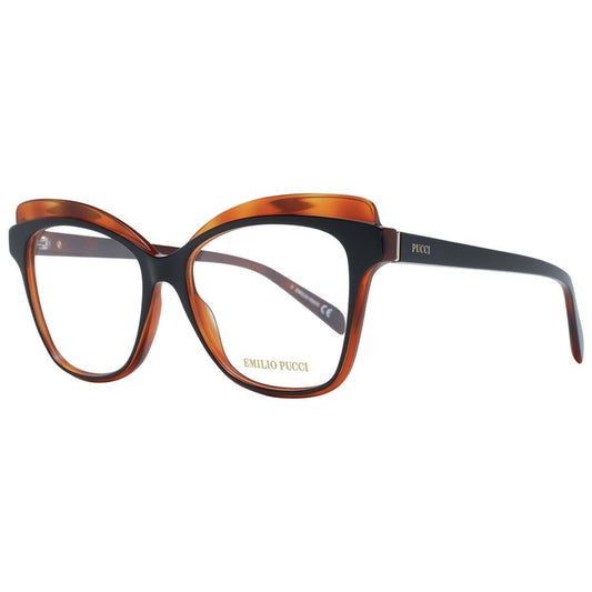 Eyeglasses Frames by Emilio Pucci for women in plastic brown showcases a reflective silhouette, artfully incorporating a sophisticated brown coloured frame with a distinct full-frame frame design.