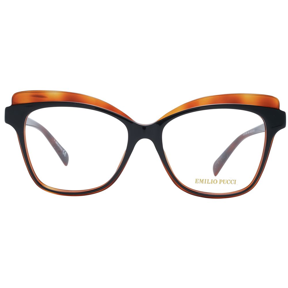 Eyeglasses Frames by Emilio Pucci for women in plastic brown showcases a refined full-frame frame design with a refined brown coloured frame finish for a refined and sophisticated look.