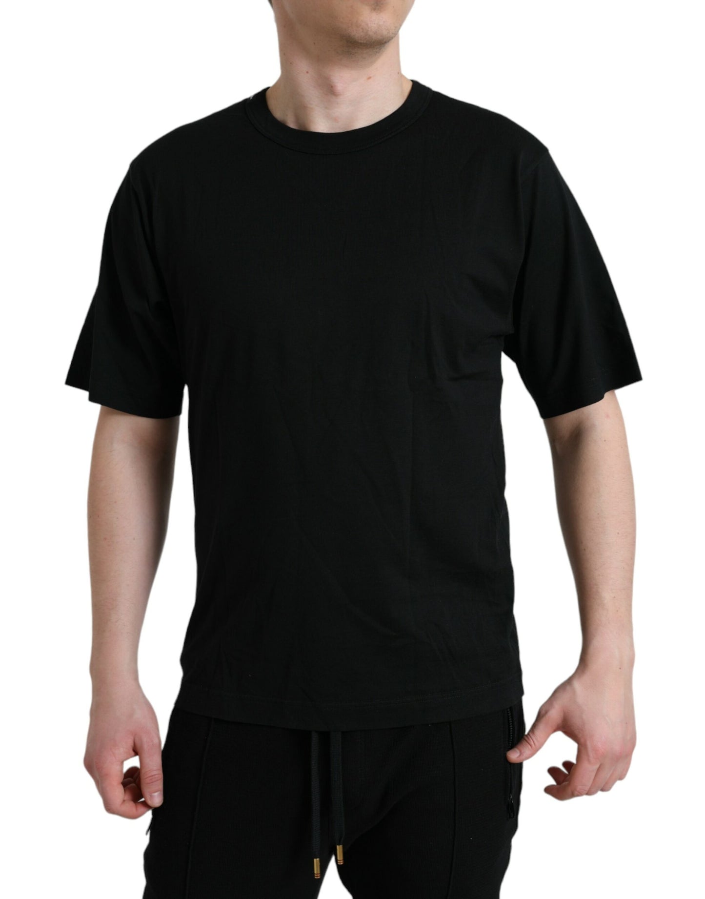 Black Elegant Embossed Logo Cotton Tee