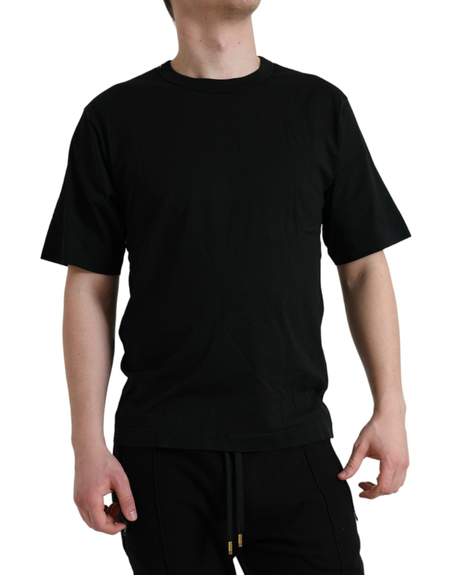 Black Elegant Embossed Logo Cotton Tee