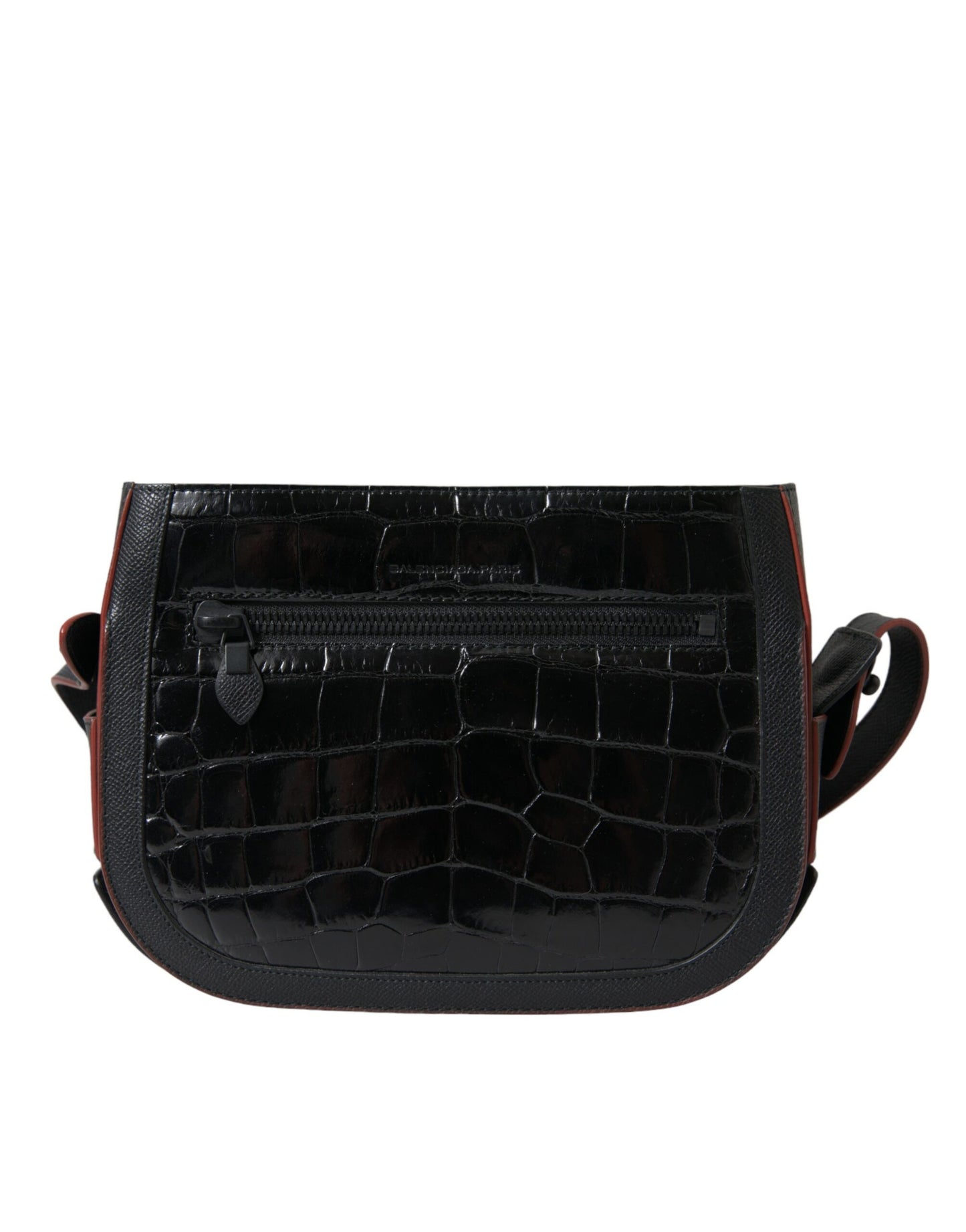 Compact Camera Crossbody Handbag by Balenciaga for women in croc skin leather black features a versatile chic silhouette, meticulously detailed with a secure snap & button, ample , and versatile crossbody-strap, shoulder-strap & adjustable-strap.