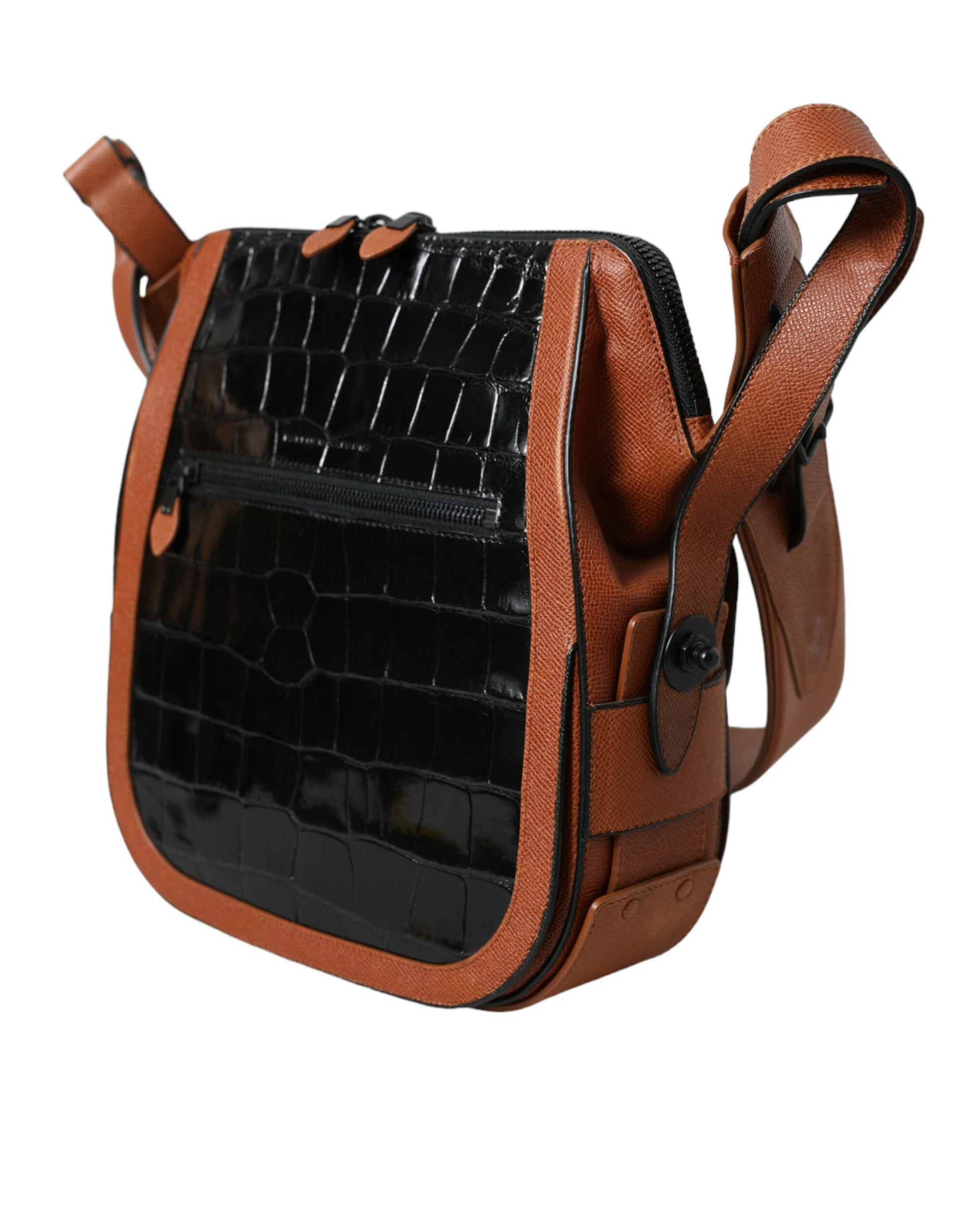 Compact 2-in-1 Shoulder & Crossbody Messenger Handbag by Balenciaga for women in crocodile skin leather black & brown features an versatile silhouette, showcasing a secure zipper and versatile with versatile crossbody-strap, shoulder-strap & adjustable-strap for a versatile finish.