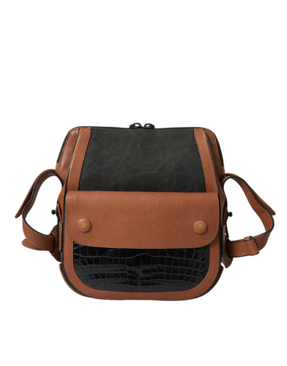 Compact 2-in-1 Shoulder & Crossbody Messenger Handbag by Balenciaga for women in crocodile skin leather black & brown showcases a versatile sophistication silhouette, featuring a secure zipper, versatile sophistication , and versatile crossbody-strap, shoulder-strap & adjustable-strap for a versatile sophistication finish.