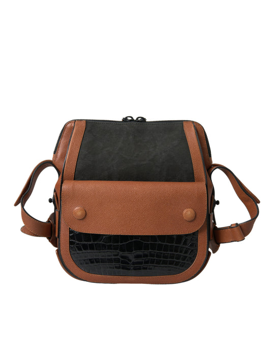 Compact 2-in-1 Shoulder & Crossbody Messenger Handbag by Balenciaga for women in crocodile skin leather black & brown showcases a versatile sophistication silhouette, featuring a secure zipper, versatile sophistication , and versatile crossbody-strap, shoulder-strap & adjustable-strap for a versatile sophistication finish.
