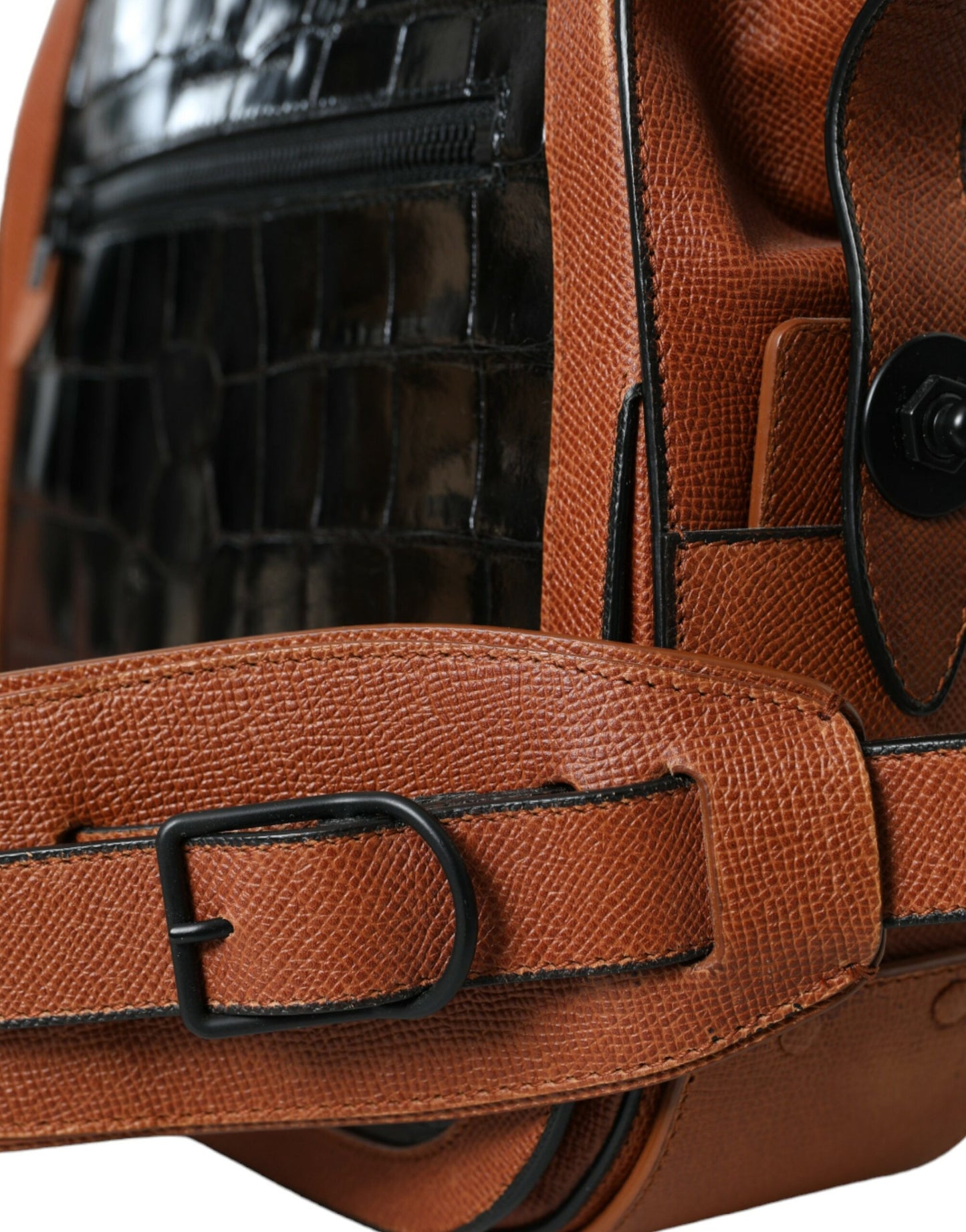 Compact 2-in-1 Shoulder & Crossbody Messenger Handbag by Balenciaga for women in crocodile skin leather black & brown features a multifaceted silhouette, showcasing a secure zipper and multifaceted with versatile crossbody-strap, shoulder-strap & adjustable-strap for multifaceted style.