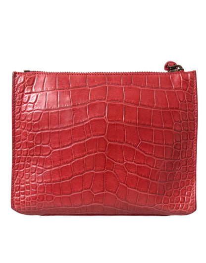 Compact Clutch Handbag by Balenciaga for women in alligator skin leather red showcases a sculptural silhouette, featuring a secure zipper, ample , and versatile for a sculptural finish.