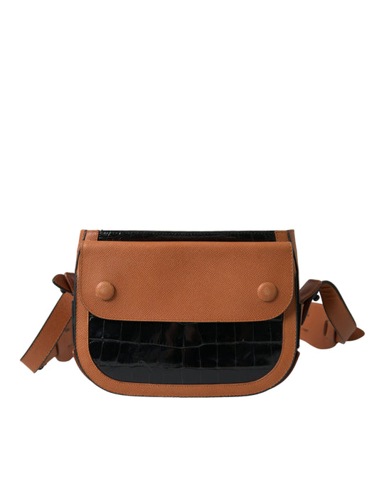 Compact Shoulder Camera Bag by Balenciaga for women in crocodile skin leather black & brown features a statuesque silhouette, showcasing a secure snap & button and statuesque with versatile shoulder-strap & adjustable-strap for a statuesque finish.