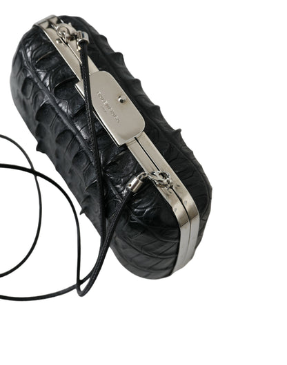 Compact 2-in-1 Shoulder & Crossbody Evening Clutch Convertible Handbag by Balenciaga for women in exotic skin leather black & silver features an exquisite silhouette, showcasing a secure clasp, ample , and exquisite crossbody-strap, shoulder-strap & detachable-strap for a sophisticated finish.