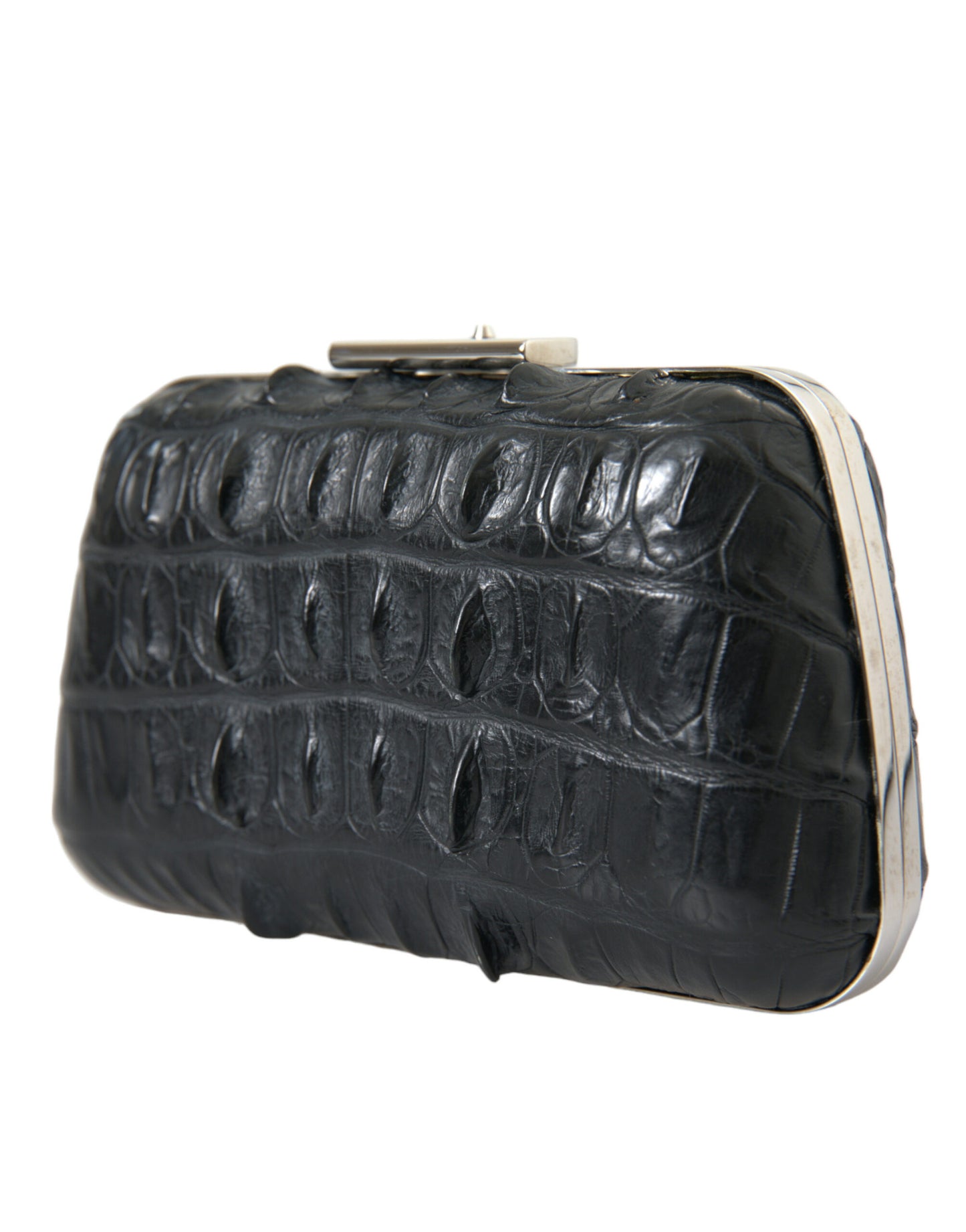 Compact 2-in-1 Shoulder & Crossbody Evening Clutch Convertible Handbag by Balenciaga for women in exotic skin leather black & silver presents a enviable design with a secure clasp, ample , and versatile crossbody-strap, shoulder-strap & detachable-strap for a sophisticated look.
