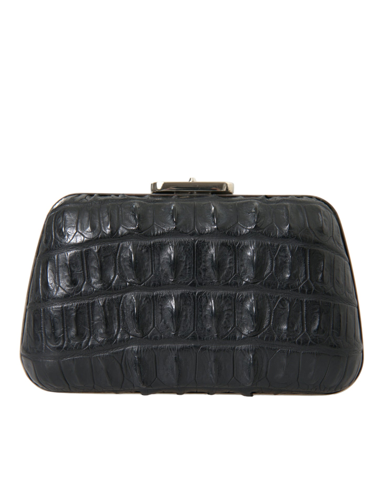 Compact 2-in-1 Shoulder & Crossbody Evening Clutch Convertible Handbag by Balenciaga for women in exotic skin leather black & silver features a polished silhouette with a secure clasp, ample , and polished crossbody-strap, shoulder-strap & detachable-strap for a sophisticated look.