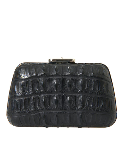 Compact 2-in-1 Shoulder & Crossbody Evening Clutch Convertible Handbag by Balenciaga for women in exotic skin leather black & silver features a polished silhouette with a secure clasp, ample , and polished crossbody-strap, shoulder-strap & detachable-strap for a sophisticated look.