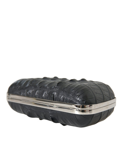 Compact 2-in-1 Shoulder & Crossbody Evening Clutch Convertible Handbag by Balenciaga for women in exotic skin leather black & silver features an exquisite silhouette, showcasing a secure clasp, ample , and versatile crossbody-strap, shoulder-strap & detachable-strap for exquisite style.