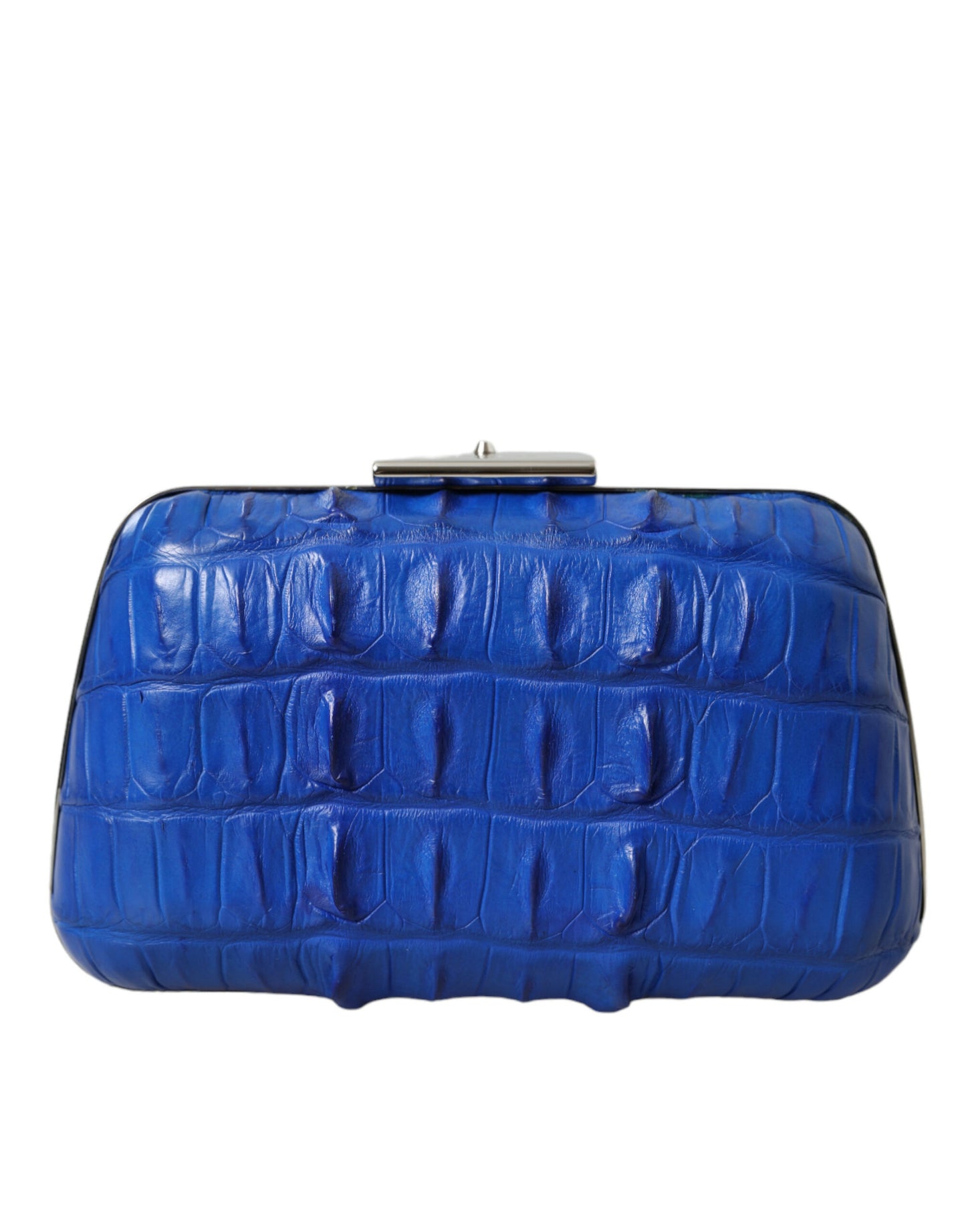 Compact Crossbody Evening Clutch Convertible Handbag by Balenciaga for women in exotic skin leather electric-blue & silver presents a enviable design with a secure , ample , and versatile crossbody-strap for a sophisticated look.