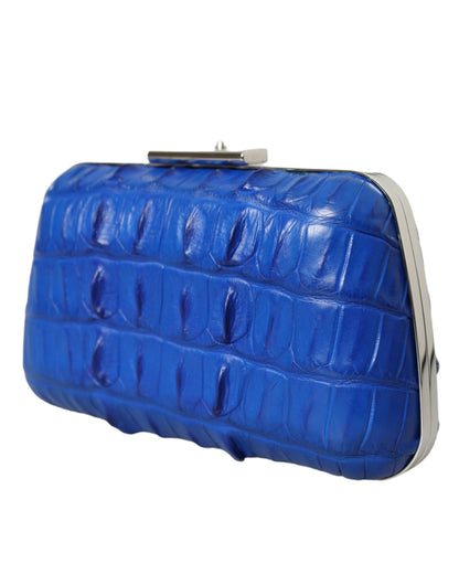 Compact Crossbody Evening Clutch Convertible Handbag by Balenciaga for women in exotic skin leather electric-blue & silver presents a exquisite silhouette, showcasing a secure and organized with versatile crossbody-strap.