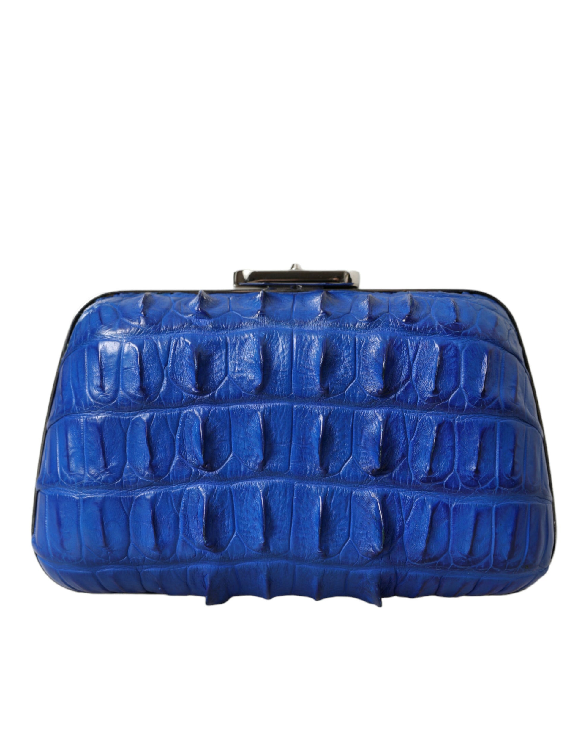 Compact Crossbody Evening Clutch Convertible Handbag by Balenciaga for women in exotic skin leather electric-blue & silver features a refined silhouette, showcasing a secure and refined with versatile crossbody-strap for a refined finish.