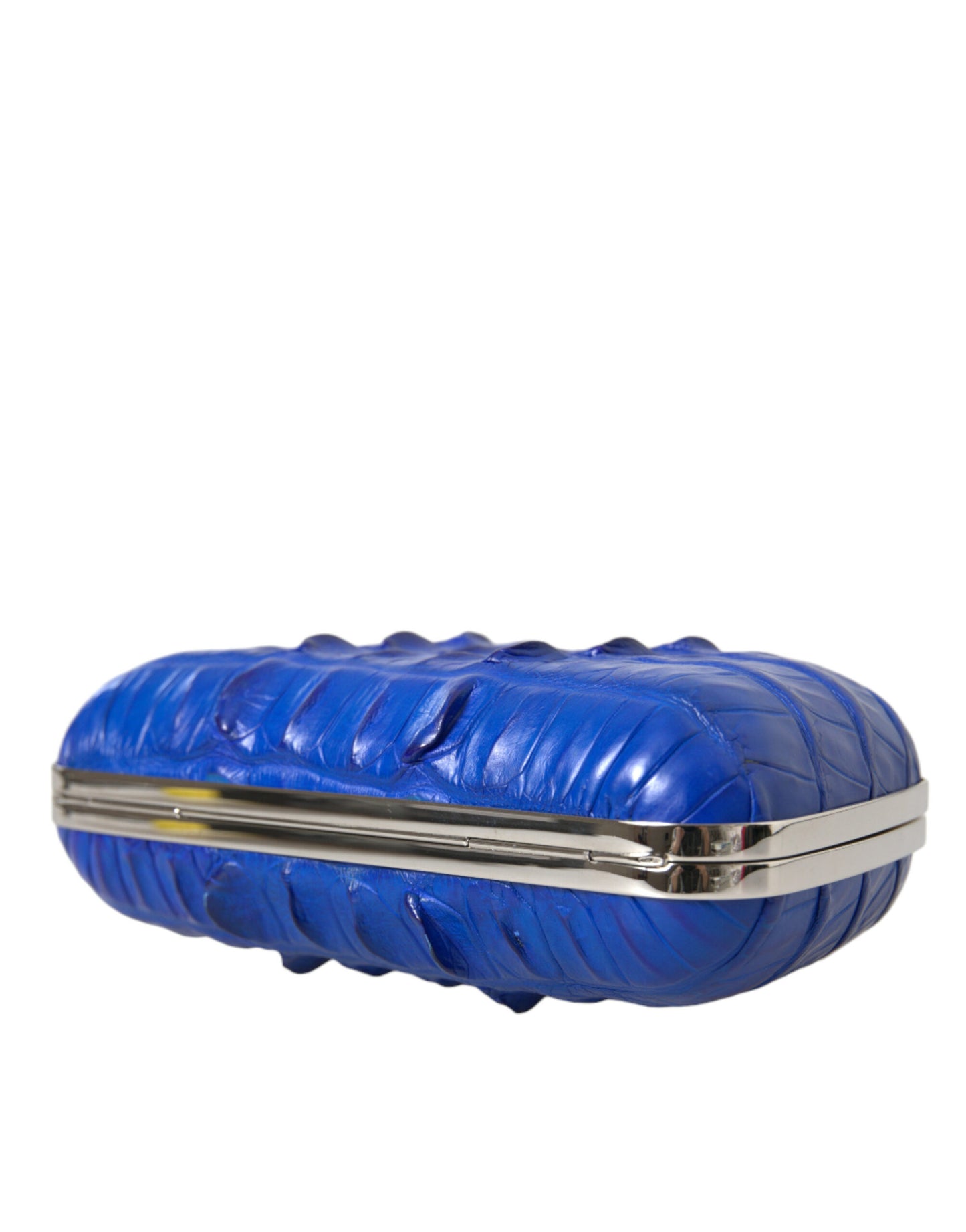 Compact Crossbody Evening Clutch Convertible Handbag by Balenciaga for women in exotic skin leather electric-blue & silver features a exquisite silhouette with a secure , ample , and versatile crossbody-strap for a exquisite look.