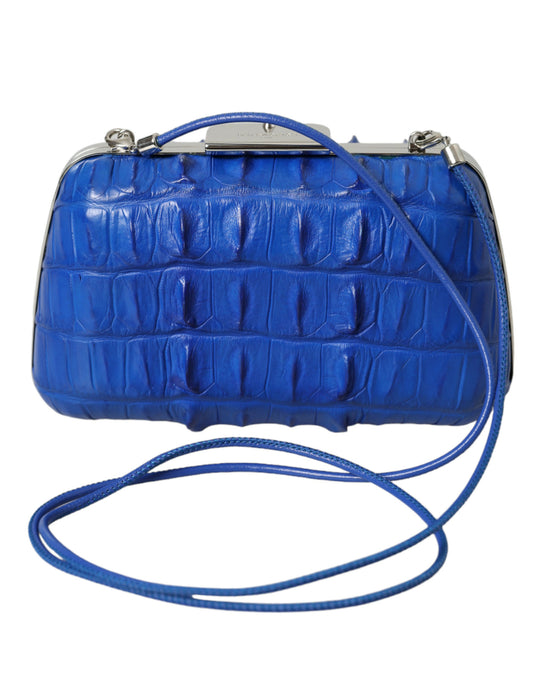 Compact Crossbody Evening Clutch Convertible Handbag by Balenciaga for women in exotic skin leather electric-blue & silver features an exquisite silhouette, showcasing a secure , ample , and versatile crossbody-strap for exquisite style.