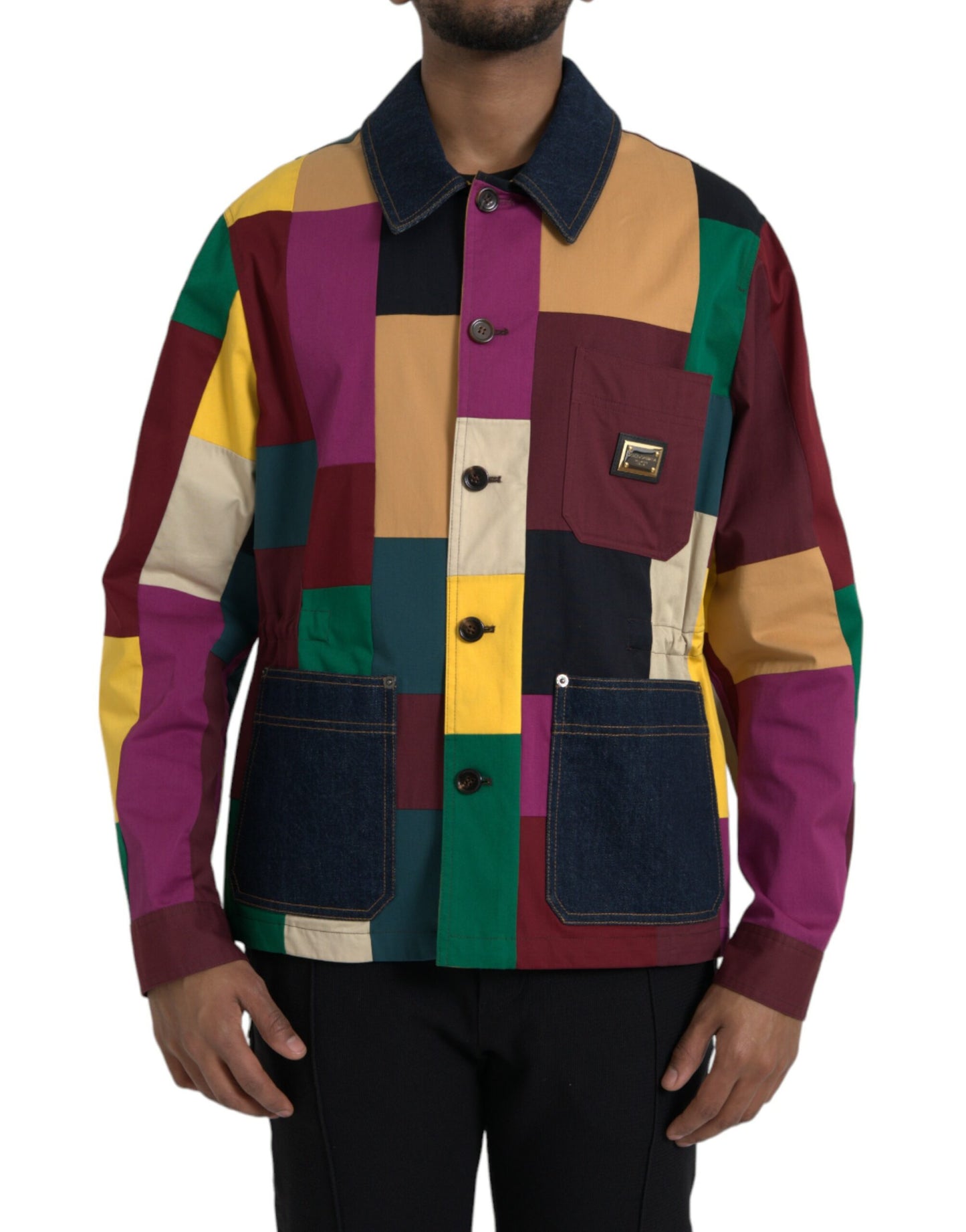 Dolce & Gabbana Men's Multicolor Patchwork Cotton Collared Jacket