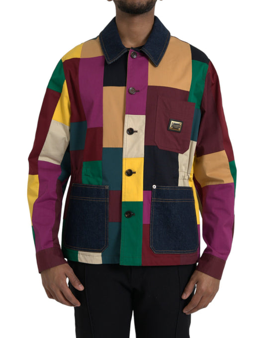 Dolce & Gabbana Men's Multicolor Patchwork Cotton Collared Jacket