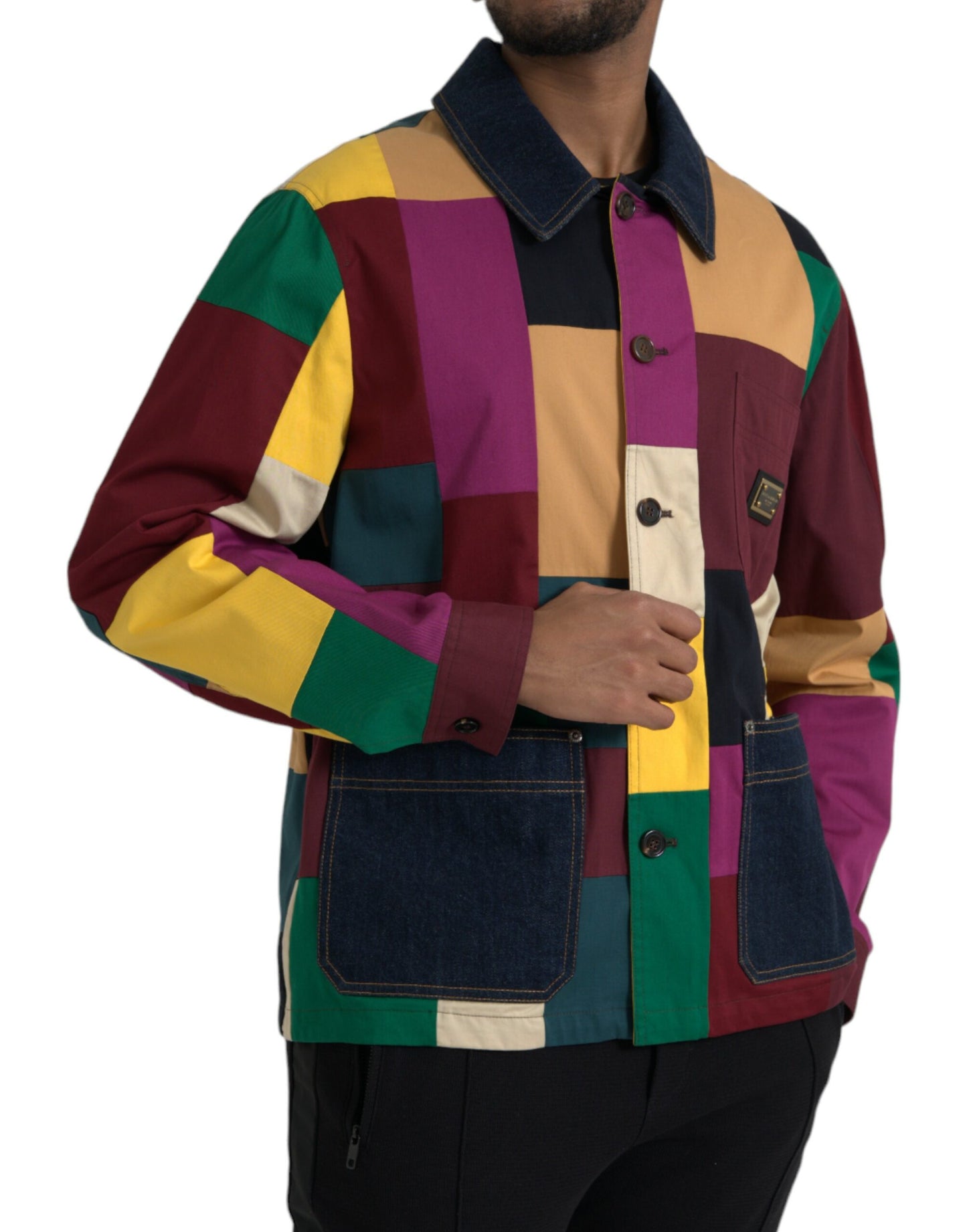 Dolce & Gabbana Men's Multicolor Patchwork Cotton Collared Jacket
