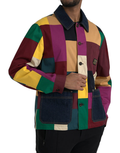 Dolce & Gabbana Men's Multicolor Patchwork Cotton Collared Jacket