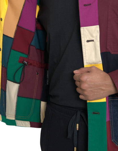 Dolce & Gabbana Men's Multicolor Patchwork Cotton Collared Jacket