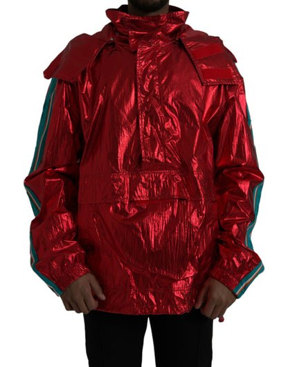 Dolce & Gabbana Men's Red Nylon Hooded Pullover Sweatshirt Jacket