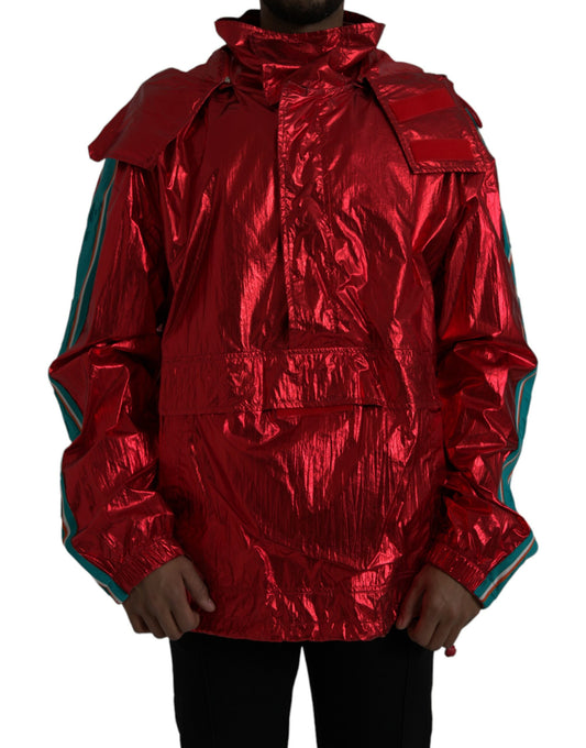 Dolce & Gabbana Men's Red Nylon Hooded Pullover Sweatshirt Jacket